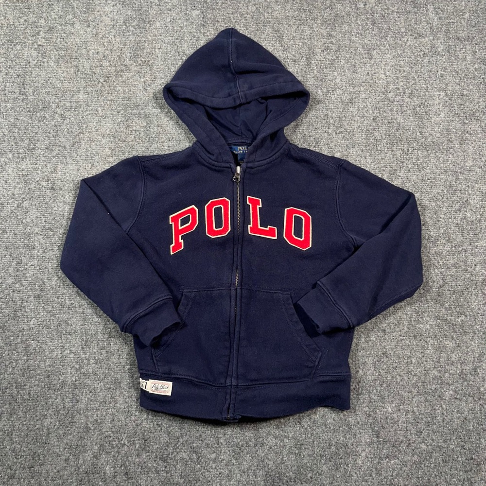 Polo Ralph Lauren Spell Out Full‎ Zip Hoodie Kids Size 6 Applique Logo Navy Blue